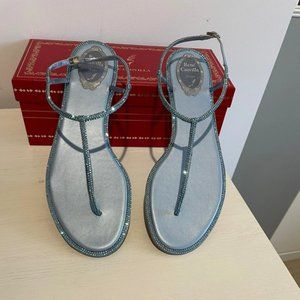 Genuine BNIB Rene Caovilla Ladies Blue Diana Crystal Embellished Sandals RRP Siz